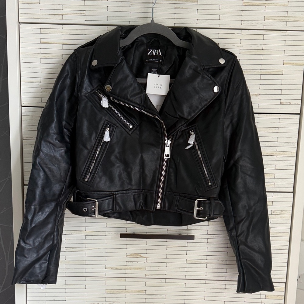 Zara Women's Black Leather Biker Jacket